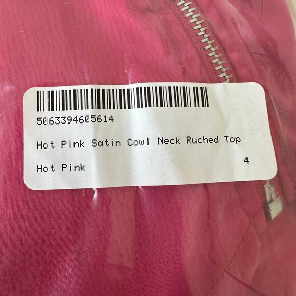 NWT PrettyLittleThing Hot Pink Satin Cowl Neck Ruched Top Size 4 - Picture 7 of 11
